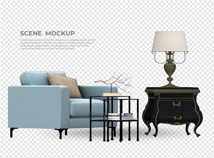 diseño de maqueta de sofá y mesa