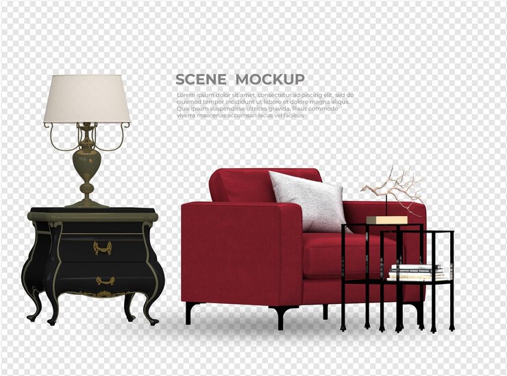 diseño de maqueta de sofá y mesa