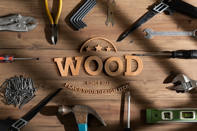 Diseño de maqueta de talla de madera con herramientas.