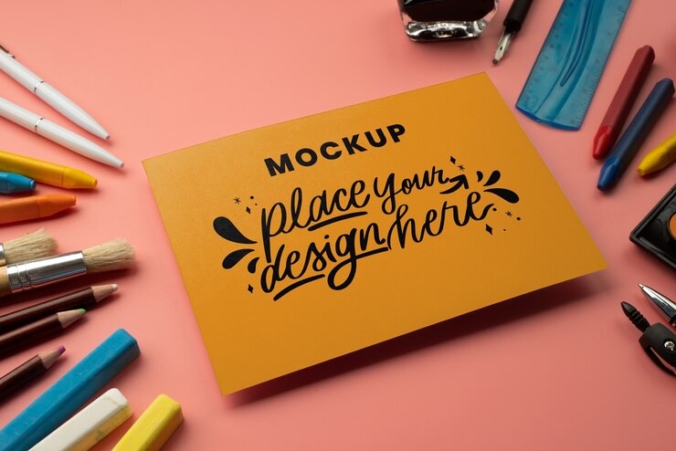 PSD diseño de maqueta de tarjeta para celebración del día del maestro con útiles escolares