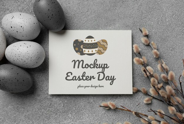 Diseño de maqueta de tarjeta de pascua feliz con huevos de pascua