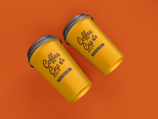 Diseño de maqueta de taza de café con fondo amarillo