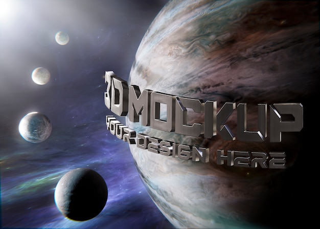 Diseño de maqueta tridimensional con planetas y espacio.