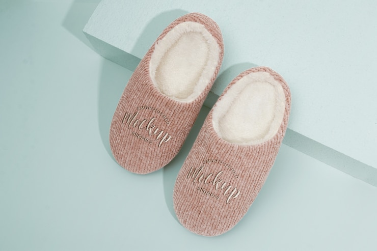 PSD diseño de maqueta de zapatillas de casa esponjosas y cómodas.