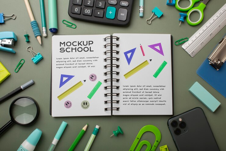 PSD diseño de maquetas de collage y artículos escolares.