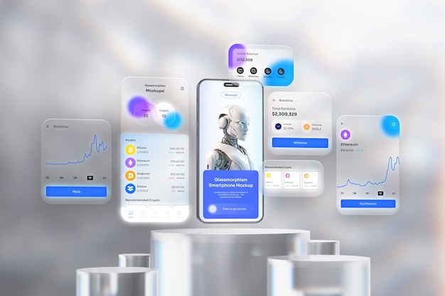 Diseño de maquetas de teléfonos inteligentes de glassmorphism