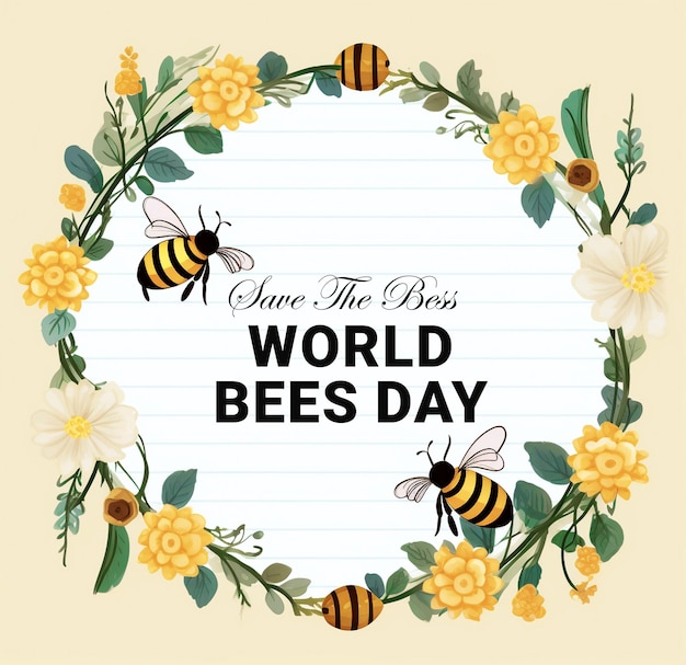 Diseño del marco del día mundial de las abejas de psd round