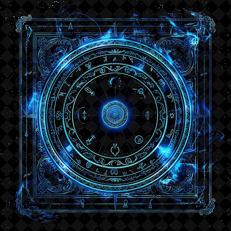 PSD diseño de marco de zodiaco radiante png con patrones cardano y zodiaco y2k forma de neón en fondo oscuro