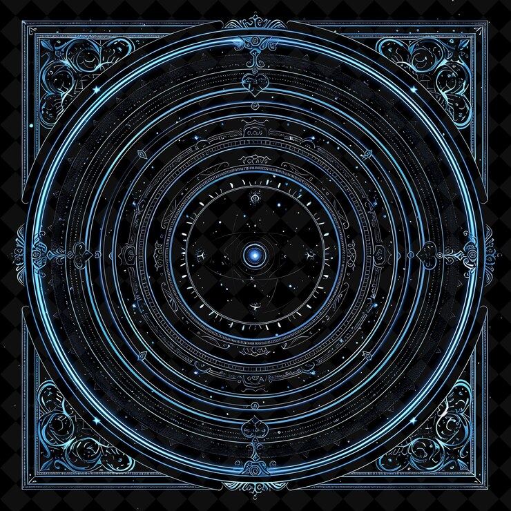 PSD diseño de marco de zodiaco radiante png con patrones cardano y zodiaco y2k forma de neón en fondo oscuro