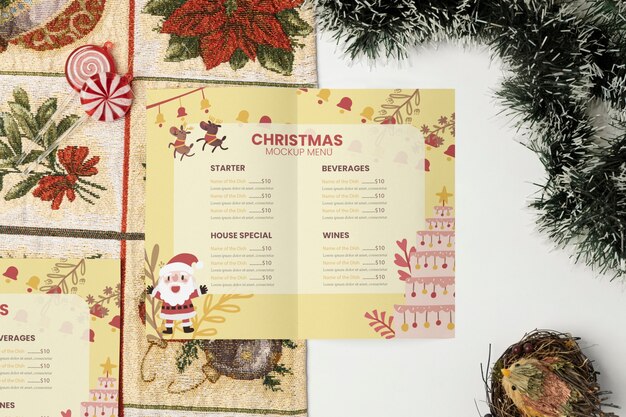 Diseño de menú navideño con decoración navideña