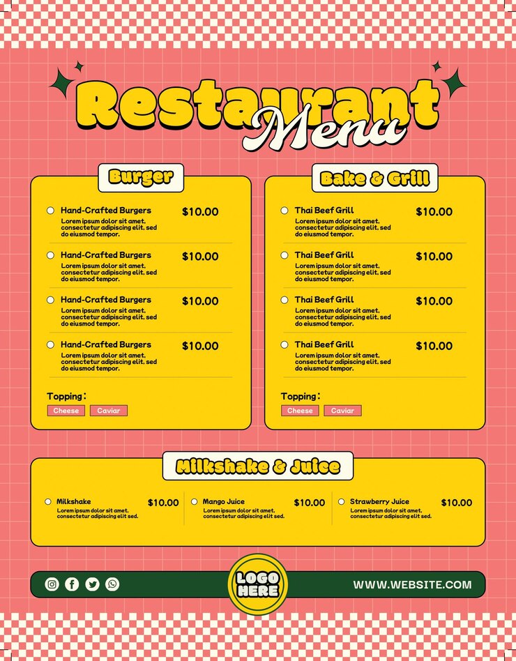 PSD diseño de menú retro