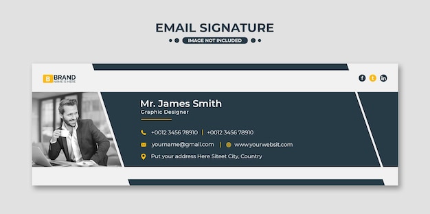 PSD diseño minimalista de plantilla de firma de correo electrónico o pie de página de correo electrónico y portada personal de redes sociales