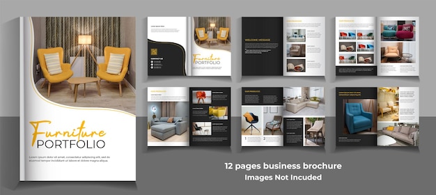 PSD diseño minimalista de plantilla de revista de muebles de 12 páginas.