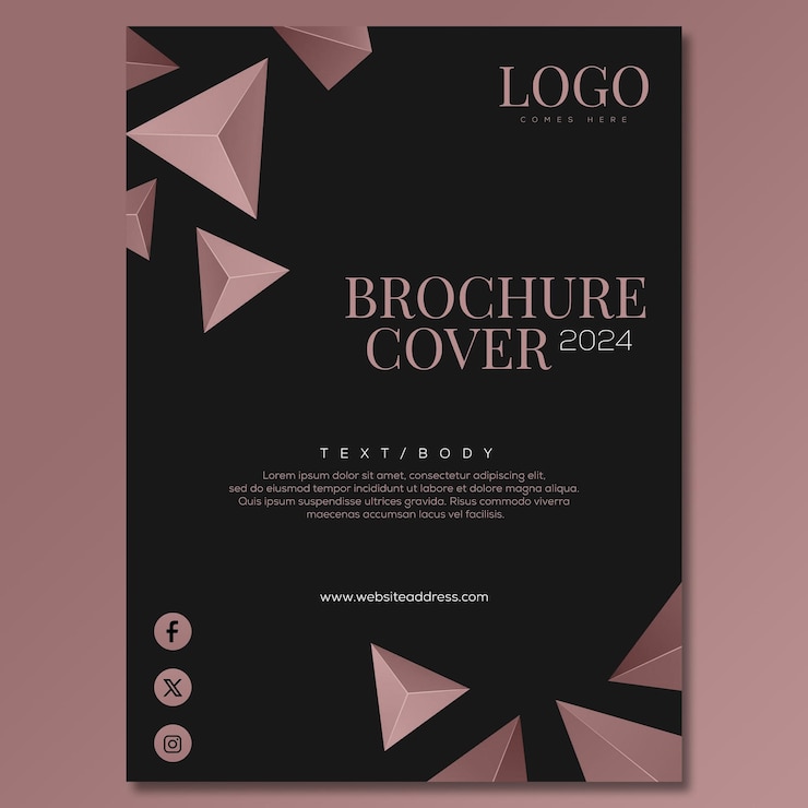PSD diseño minimalista de la portada del folleto negro con elementos de diseño abstracto en forma de trineo