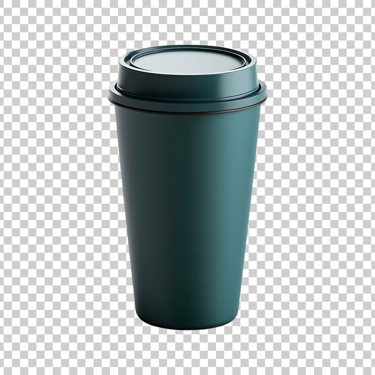 PSD diseño minimalista de taza de café de viaje verde sobre un fondo transparente