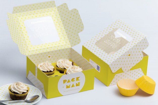 Diseño de mock up de caja para cupcakes