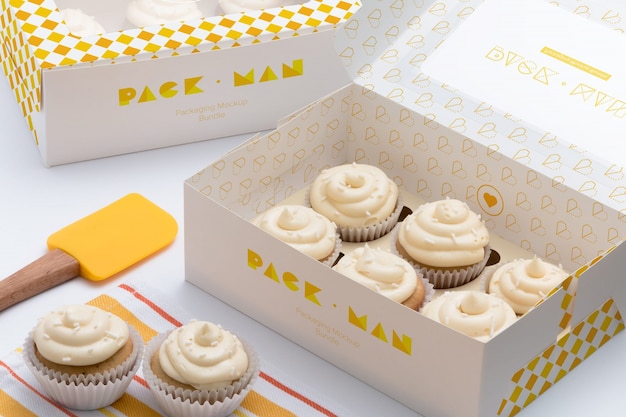 Diseño de mock up de caja para cupcakes