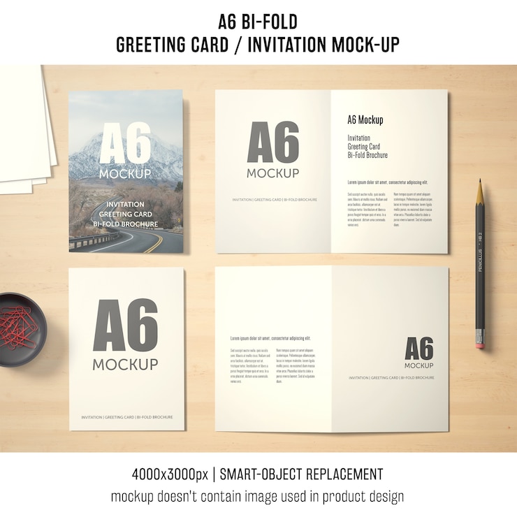 PSD diseño de mockup de tarjeta a6 doblez