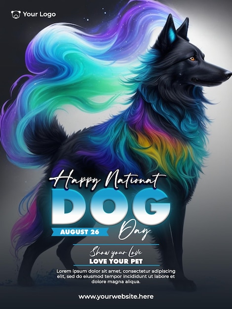 Diseño moderno del cartel del día del perro con fondo de perro