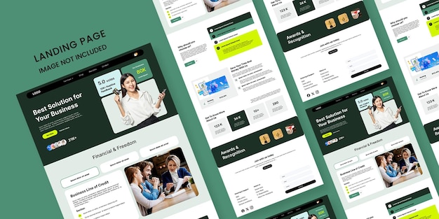 Diseño moderno de páginas de aterrizaje para soluciones comerciales y financieras