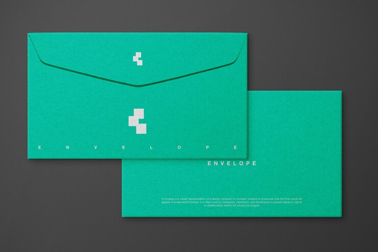 PSD diseño moderno de sobre verde con logotipo y letras