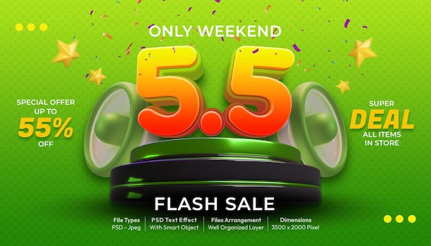 Diseño de oferta especial de venta flash PSD 55 con efecto de texto 3D