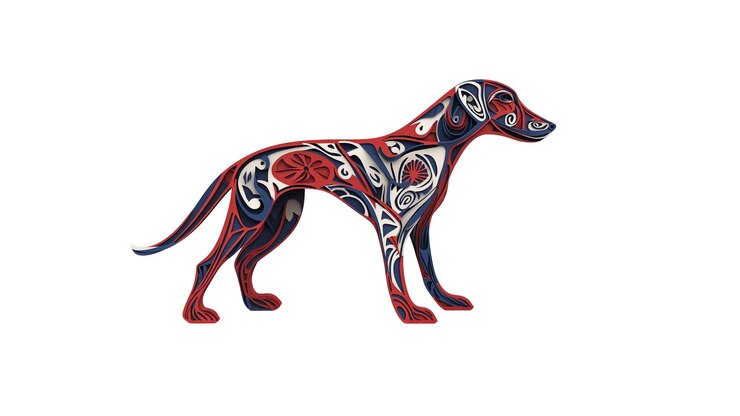 PSD diseño ornamentado de perro dalmático rojo, blanco y azul