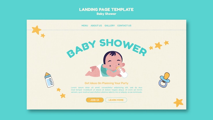 PSD diseño de página de destino de plantilla de baby shower de diseño plano