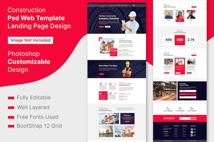 PSD diseño de páginas de aterrizaje de plantillas web para la industria de la construcción