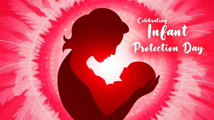 Diseño de la pancarta del Día de la Protección del Niño con la mamá y el bebé