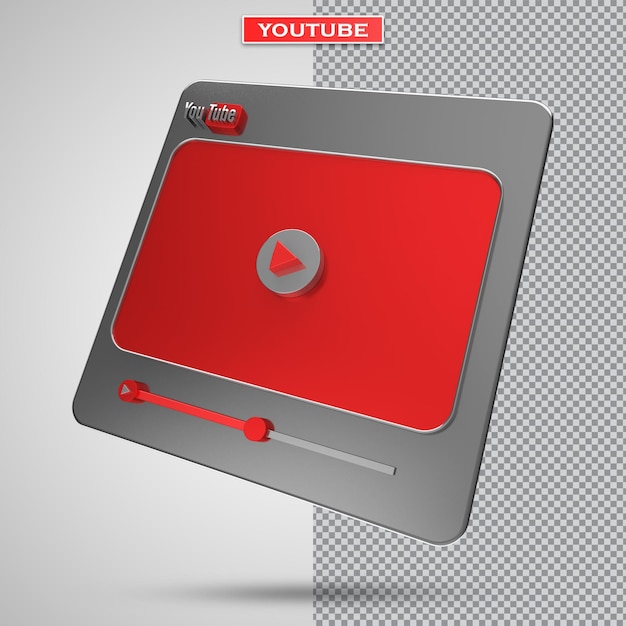 Diseño de pantalla 3d del reproductor de video de Youtube o interfaz de reproductor de medios de video