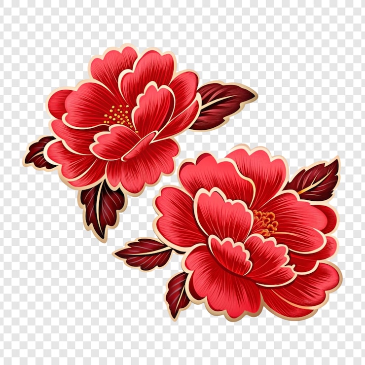 PSD diseño de peonía roja ornamentada con hojas oscuras para uso decorativo