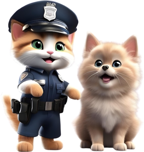 PSD el diseño de personajes de cute police kitten aigenerated