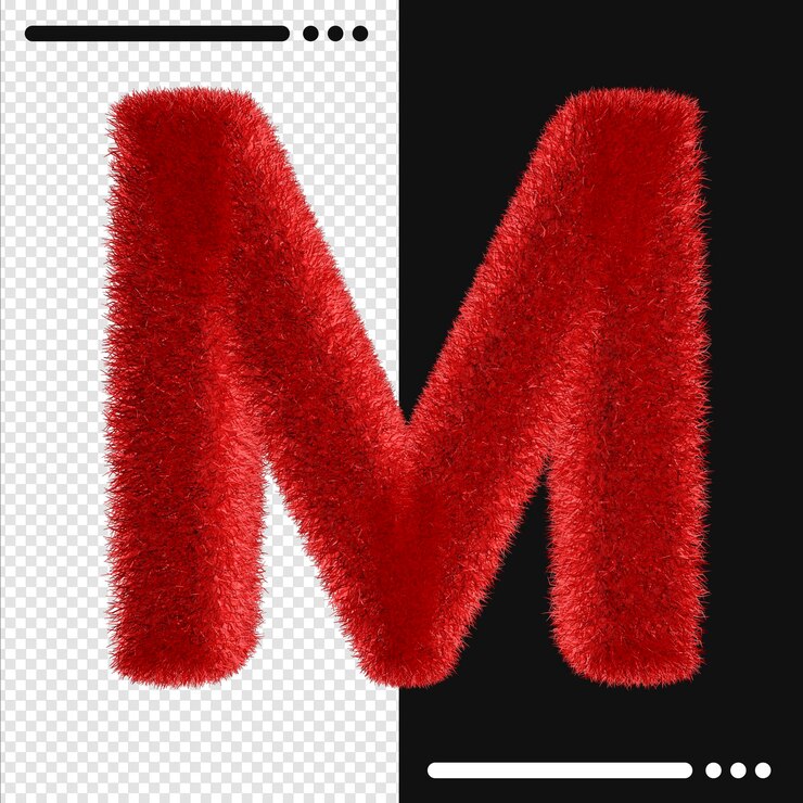 PSD diseño de pieles alfabeto m en representación 3d aislada