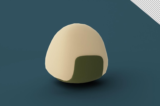 Diseño plano 3D de un pequeño onigiri con una ligera rotación a la derecha