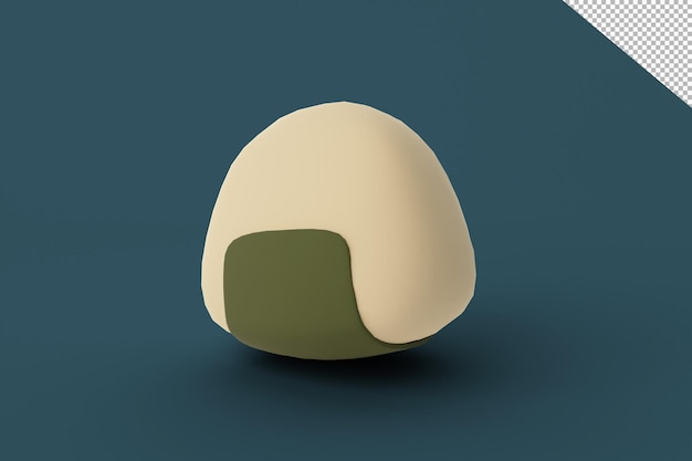 Diseño plano 3D de un pequeño onigiri con una ligera rotación