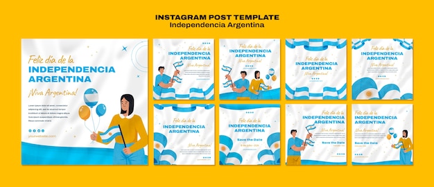 PSD diseño plano 9 de julio publicaciones de instagram