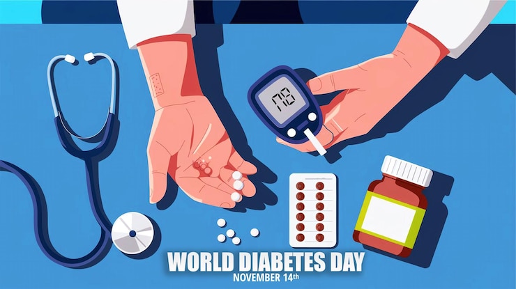 PSD diseño plano para la concienciación sobre el día mundial de la diabetes