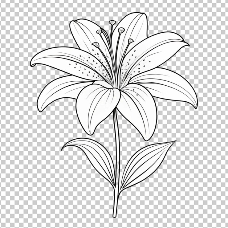 PSD diseño plano dibujado a mano con un simple contorno de flor sobre un fondo transparente