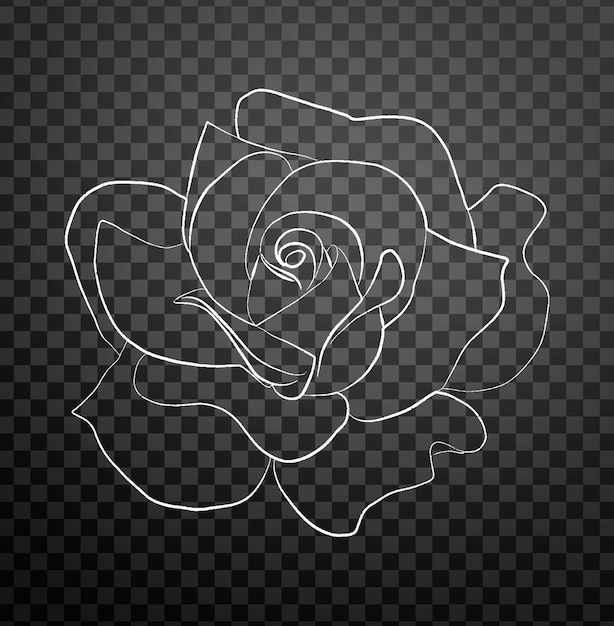Diseño plano dibujado a mano con un simple contorno de flor sobre un fondo transparente