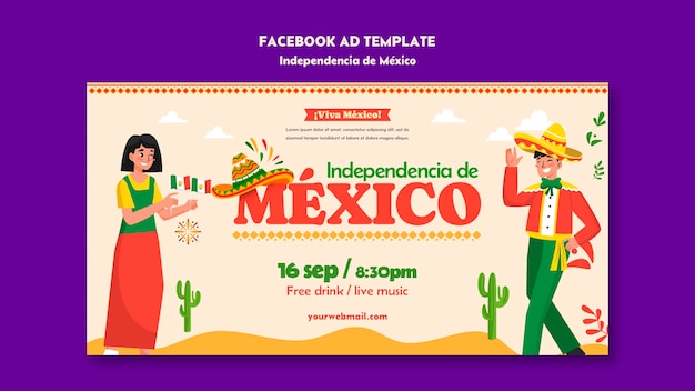 Diseño plano diseño de plantilla de independencia de méxico