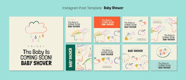 PSD el diseño plano de la ducha de bebé en las publicaciones de instagram.