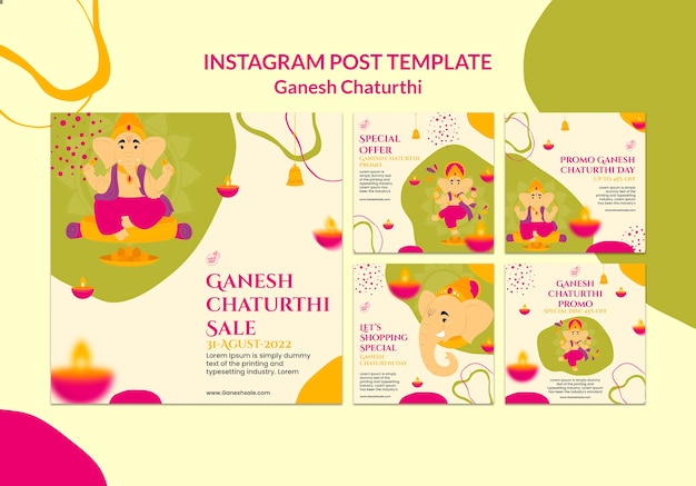 PSD diseño plano ganesh chaturthi diseño de publicación de instagram