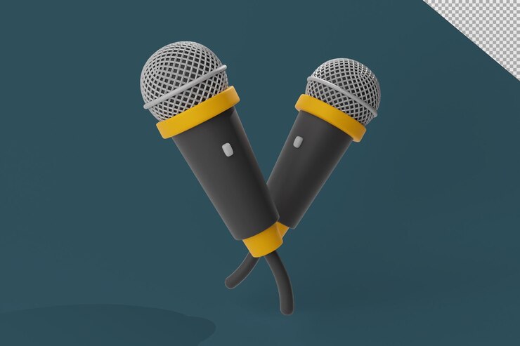 diseño plano de micrófono 3D que se mezcla en un logotipo