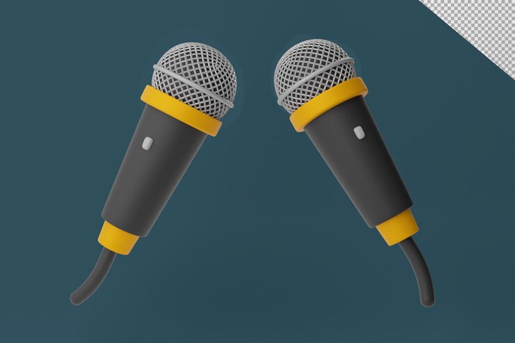 Diseño plano de micrófono 3D con rotación uno frente al otro