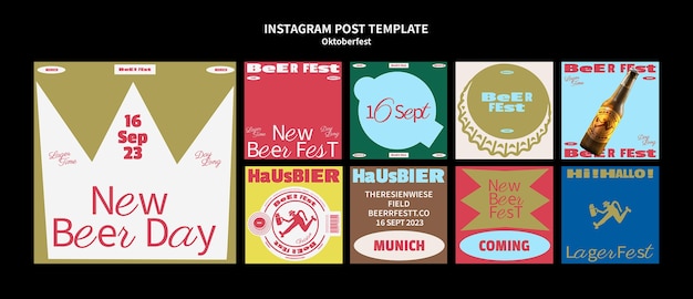 Diseño plano oktoberfest publicaciones de instagram