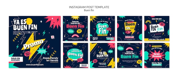 Diseño plano publicaciones de instagram buen fin.