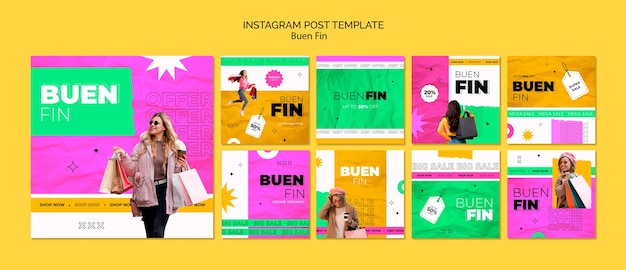 PSD diseño plano publicaciones de instagram buen fin.