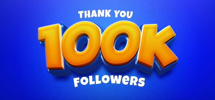 PSD diseño de plantilla 100k seguidores y suscriptores con estilo de texto cómico editable con efecto de texto 3d
