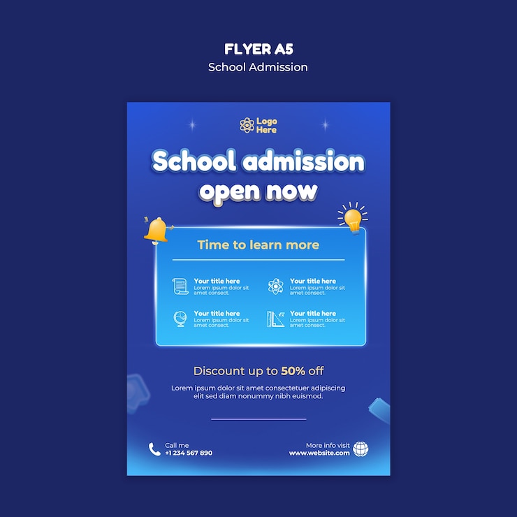 PSD diseño de la plantilla de admisión a la escuela